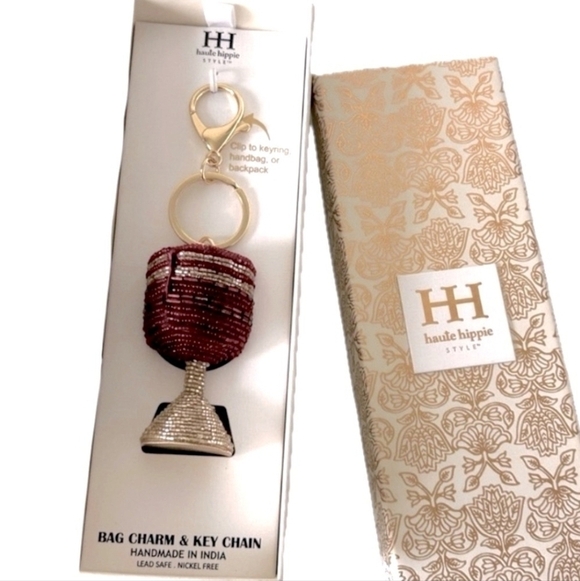Haute Hippie Accessories - 💛▪️Haute Hippie▪️ Red and Gold Beaded Wine Cup Key Chain Bag Charm